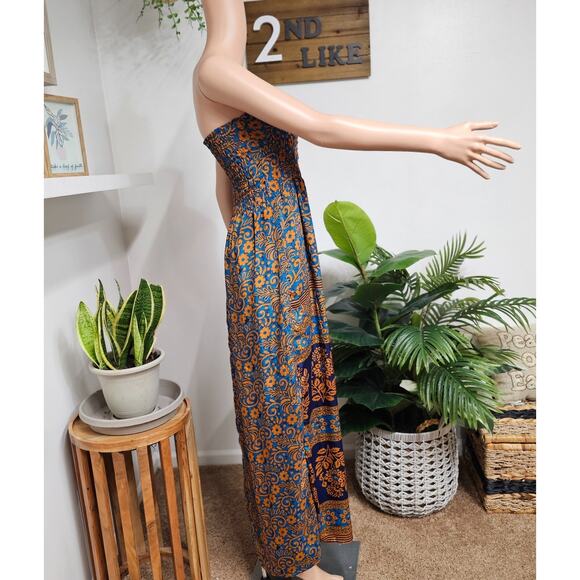 RAGA Bohemian Strapless Maxi Dress Size XS Orange and blue - Picture 5 of 9